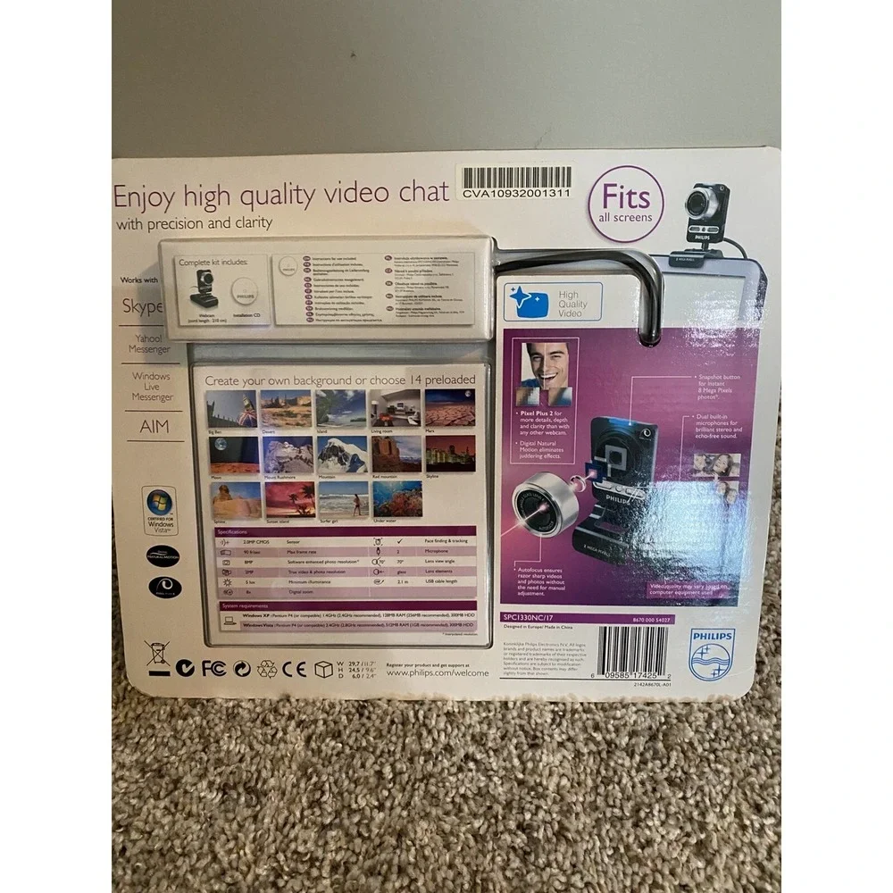 Philips SPC1330NC‎ Webcam True 2.0MP Video 8.0MP Photo Autofocus Wide Angle Lens